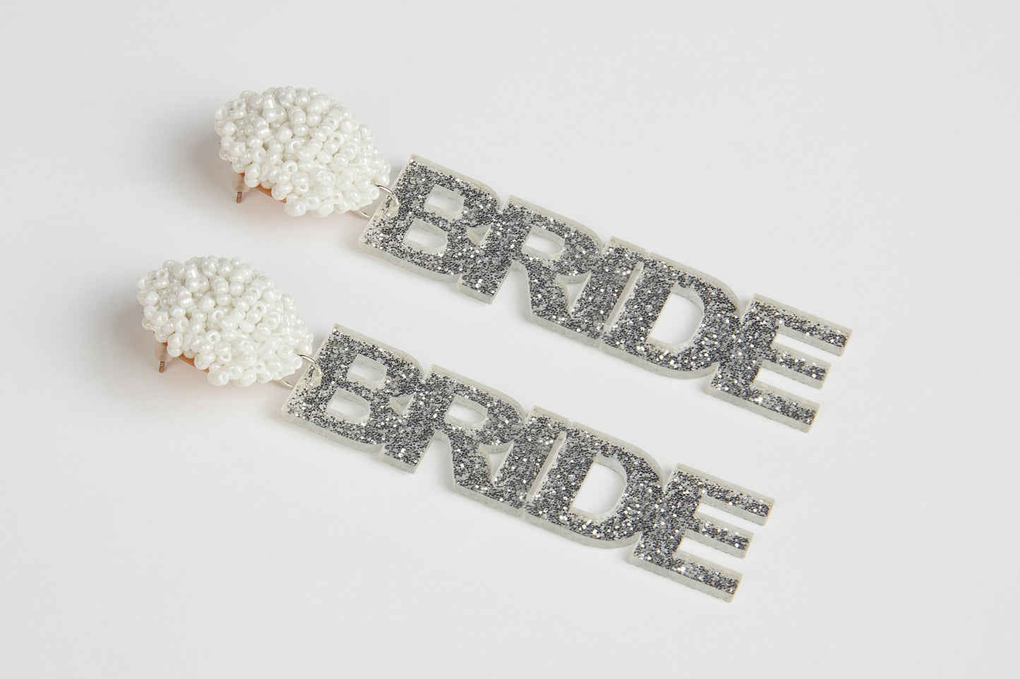 Silver Glitter BRIDE Earrings